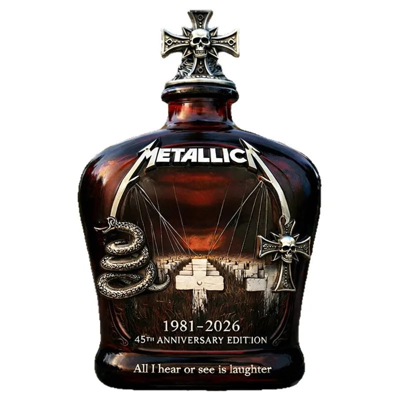 METALLICA 45th Anniversary Limited Edition Whiskey Decanter - Rock Band Collectible Glass Bottle with Skull Cross Decor Gift Bars Pubs Night Club Cava Barware Supplies