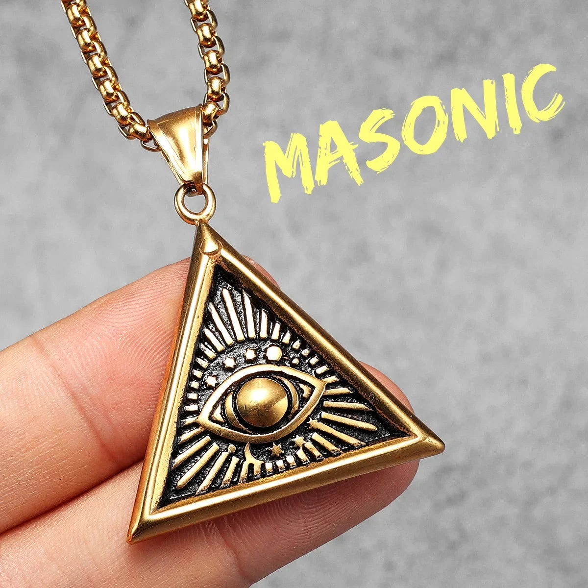 Masonic Illuminati Eye Amulet Men Necklaces Stainless Steel Pendants Chains Women Jewelry Cool Male Accessories Gifts