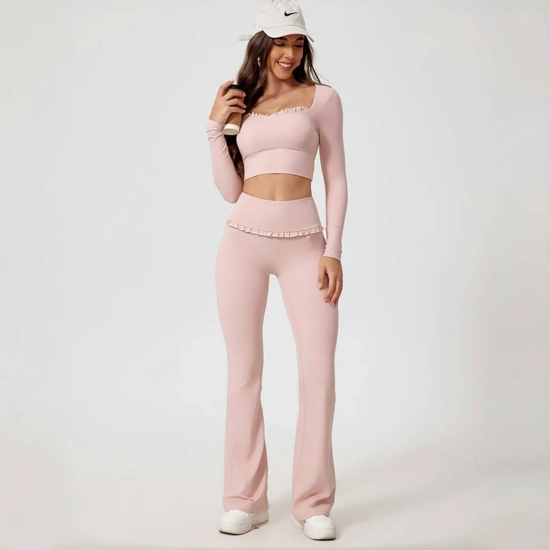 2PCS Set S-XL 6 Colors Naked Square Neck Yoga Set Sports Fitness High Waist Nude Quick-drying Long-sleeved Outdoor Running Workout Clothes Gym Suit