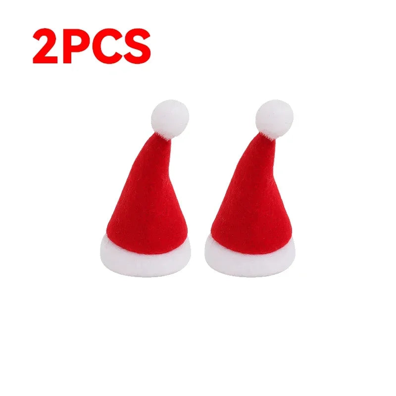 50-100-200PCS Set Mini Santa Claus Hats Wine Bottle Covers Lollipops Candy Caps Christmas Tableware Holder Bottles Bags Xmas New Year Party Decoration