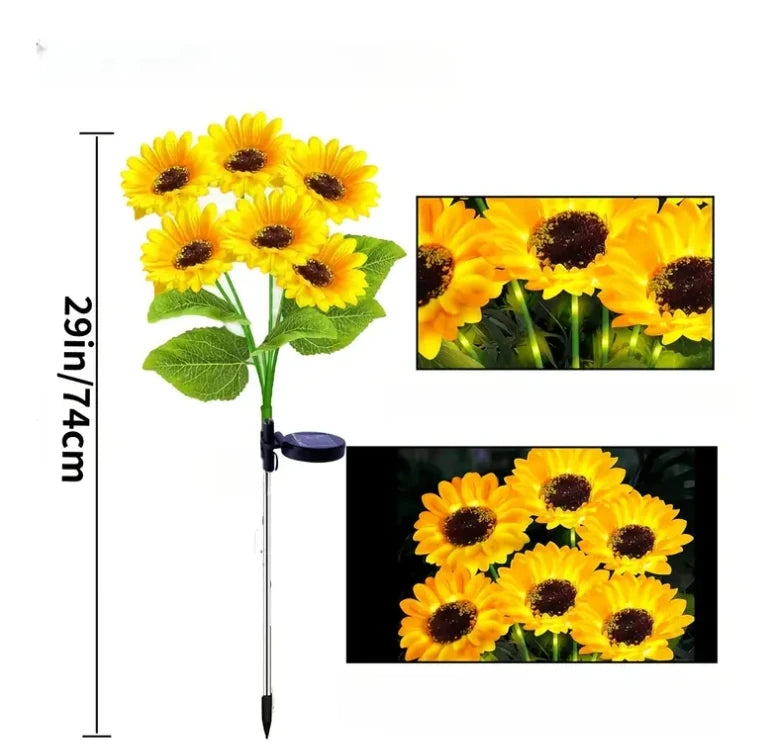 NEWEST 2PCS Set 75CM 6 Head Solar Simulation Sunflower with Luminous Pole LED Lights Garden Yard Lawn Night Lights Landscape Decor Lamps Home Garden Decoration Supplies