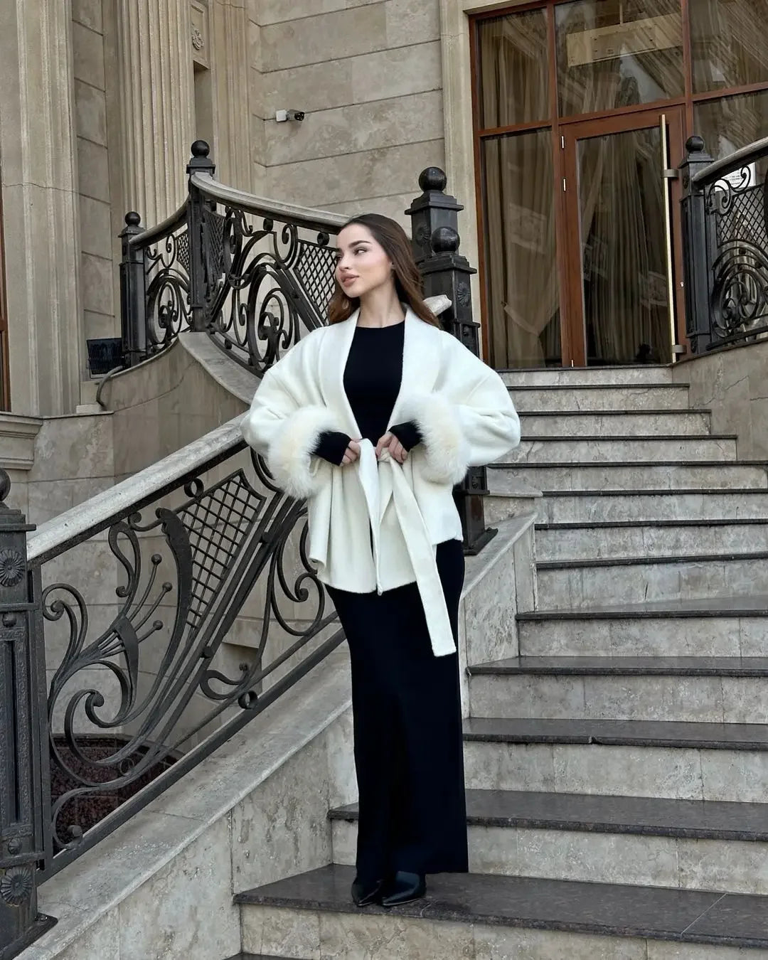 UK Size 5 Colors Elegant Lace Up Woolen Overcoat Women Casual Lapel V-Neck Full Sleeve Loose Warm Outerwear Lady New Autumn Commute Street Coat