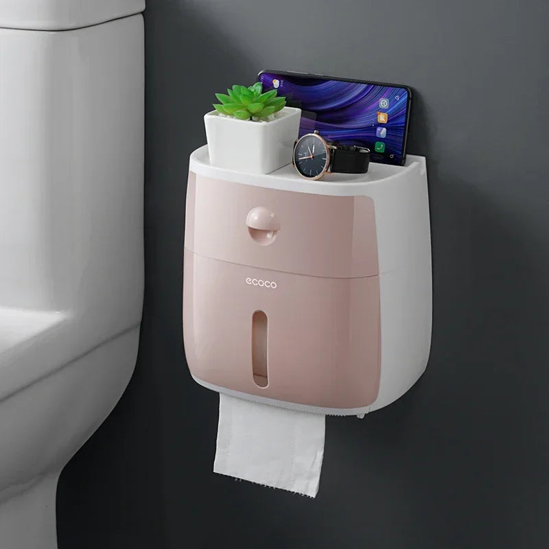 NEW Arrivals Waterproof Double Layer Portable Toilet Paper Holder Plastic Bathroom Storage Dispenser for Organized Roll Paper Accessory Home Bathroom Supplies