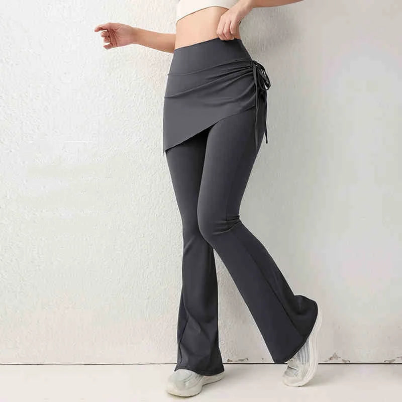 NEW Arrivals New Design 3 Colors Women's Gym Leggings Semi Skirted Waisted Fitness Flared Pants High Waisted Butt Covering Skirt Sports Sweatpants