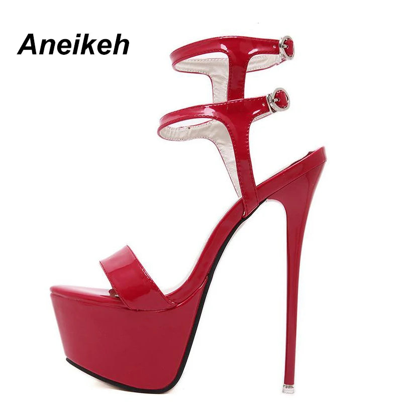 Aneikeh New 2024 Summer Fashion Sandals Sexy Open Toe 16CM High Heels Party Dress Wedding Nightclub Women Shoes Black Red White