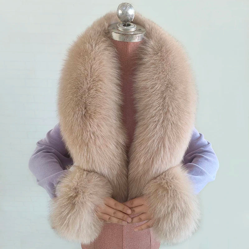 NEW Arrivals 6 Colors Set Women Winter 100% Natural Fox Fur Scarf Jacket Fur Collar Authentic Neck Scarves And Cuff Set Luxury Fox Fur Warm Neck Warmers Ladies Luxury Fashion Apparel Accessories