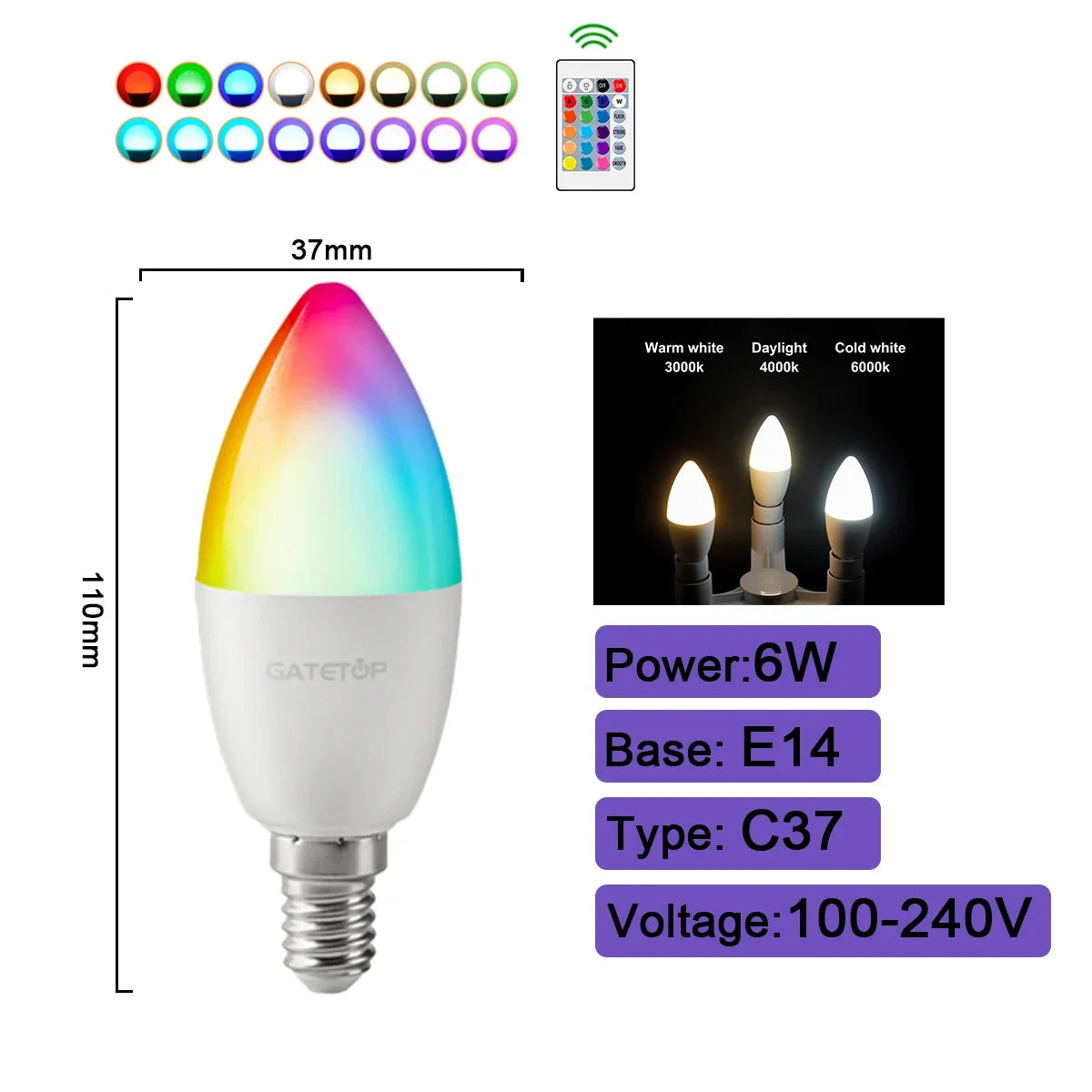 NEW Arrivals 5-10 PCS Set Smart RGB-6000K LED Bulb Spotlight E27 E14 B22 GU10 with Infrared Remote Control, Suitable for Colorful Home Bedroom Living Room Party  Lighting