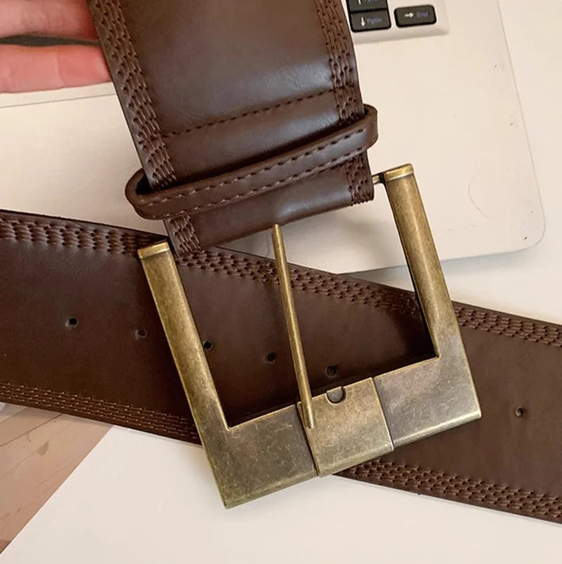 Women Female 115Cm Punk Style Design PU Leather Wide Belt  Wasteland American Sexy Style Girdle with Skirt Jeans Waist High Quality Belt Ladies Girls Luxury Fashion Apparel Accessories Clothing Supplies
