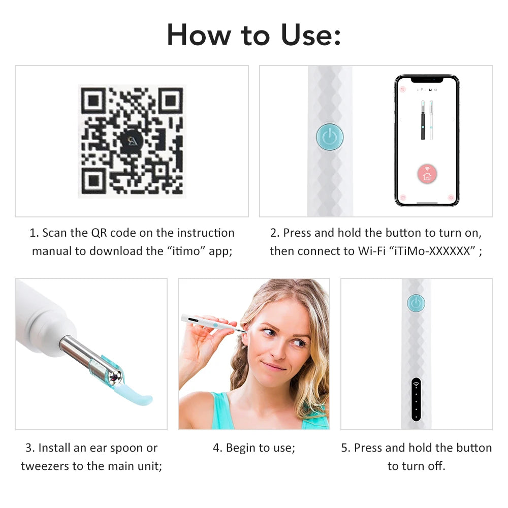 NEW Set Smart Visual Ear Camera Set HD 1080P with Wi-Fi Ear Pick Endoscope Otoscope Ear Cleaner with Tweezers Ear Wax Removal Tool Ear Spoon Case Hygiene Accessories Personal Care Supplies