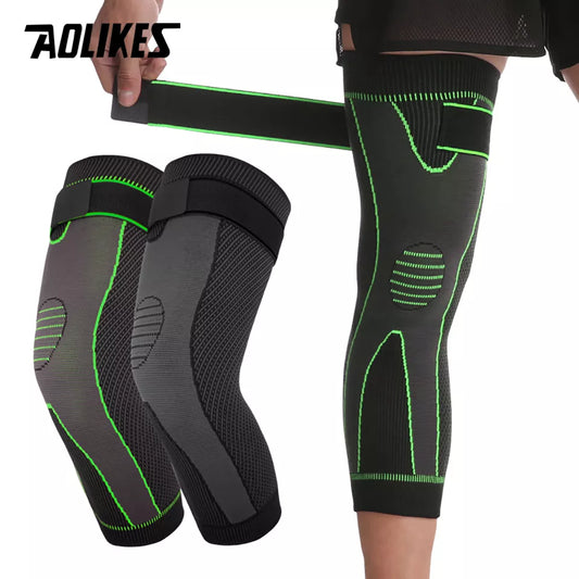 1PCS Compression Knee Support Pads Lengthen Stripe Sport Sleeve Protector Elastic Long Kneepad Brace Volleyball Running