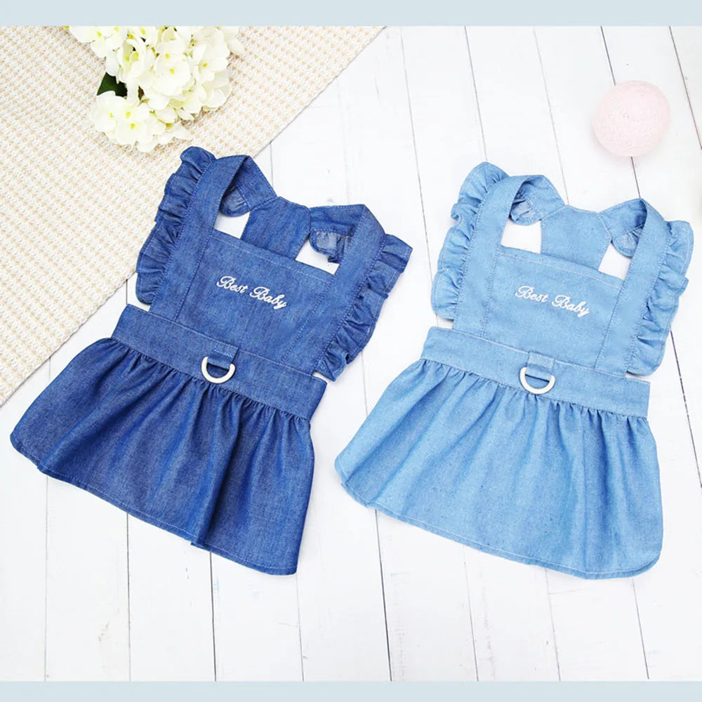 Summer Dog Dress Denim Skirt Harness Dresses for Female Dogs Pet Cat Puppy Clothes Pomeranian Maltese Poodle Bichon Jean Costume