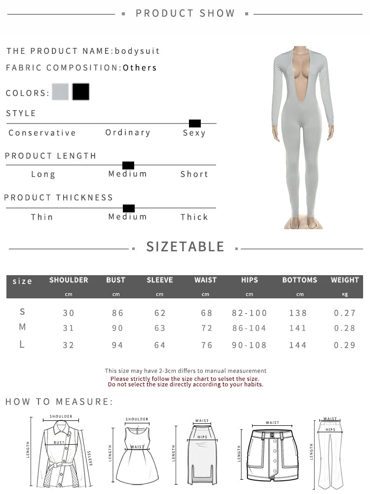 NEW Gray/Black Color Girls Backless Sexy Jumpsuit Women Basic Classics Deep V Neck Full Sleeve Backless Trend Midnight Clubwear Workout Overalls Women Sexy Fashion Clothing Supplies