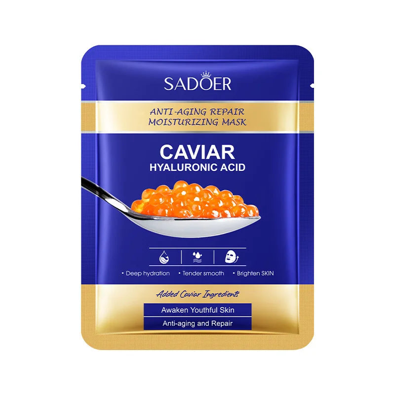 5 PCS Set  Caviar Hyaluronic Acid Moisturizing Facial Masks Brightening Firming Hydrating Face Mask Facial Skin Care Products