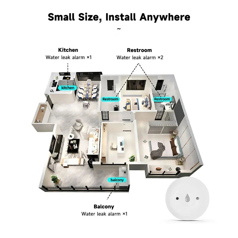 APP Control Zigbee 3.0 Water Leak Flood Detector Sensor with App Remote Monitoring for Kitchen Bathroom Compatible with Home Assistant