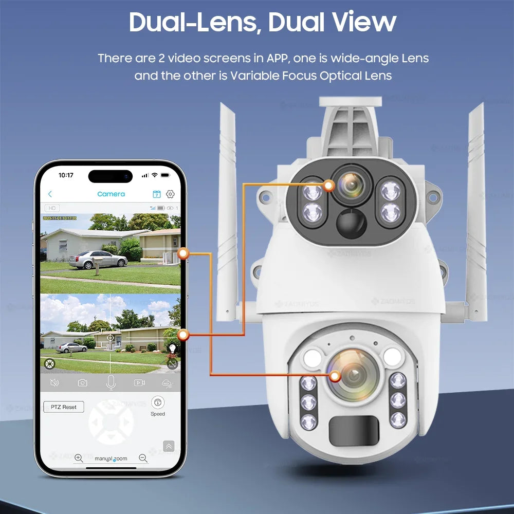 NEW 4K 8MP 50X Optical Zoom Solar Camera 4G Sim/Wi-Fi PTZ Dual Lens Recording Humanoid Tracking Outdoor Waterproof IP Security Camera Home Office Factory Anti-Burglary Systems