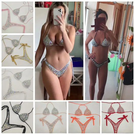 NEW Arrivals UK Size 12 Colors Sexy Women Bikini Handsewn Diamond Specially Designed Bikinis Swimwear Boutique Luxury Ladies Bathing Suit Girls Sexy Luxury Beach Wear