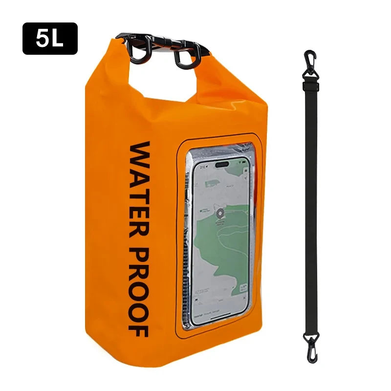 5L Large Capacity Dry Bag Swimming Pack Touch Screen Outdoor Waterproof Kayak Storage Bag Trekking Drifting Rafting Surfing Boating Backpack