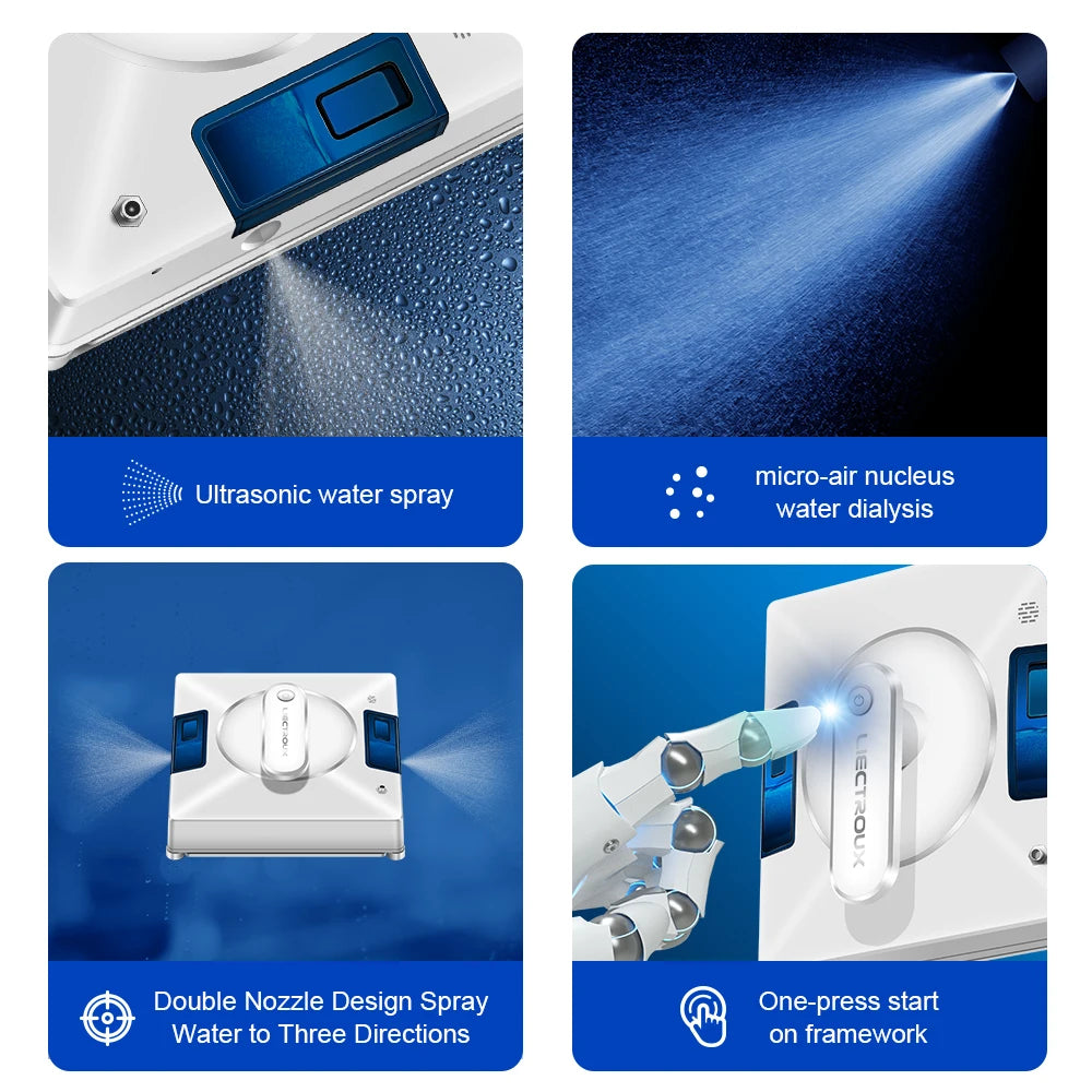 Robot Window Cleaner 2-Way Water Spray,Home Glass Floor Wall Window Cleaning Robot,Strong Vacuum,Smart Memory