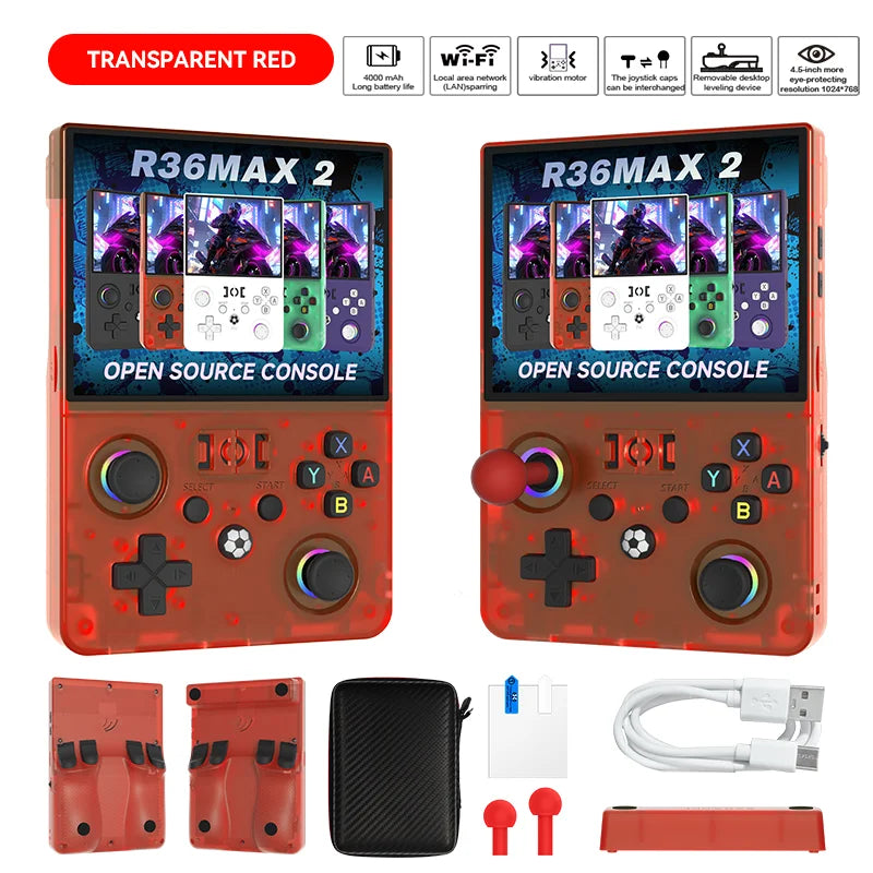 New R36 Max2 Retro Handheld Game 22.000 Games Console Linux System 4.5 Inch IPS Screen 64G/128G Portable Pocket Player Built-In Computer Gaming Supplies