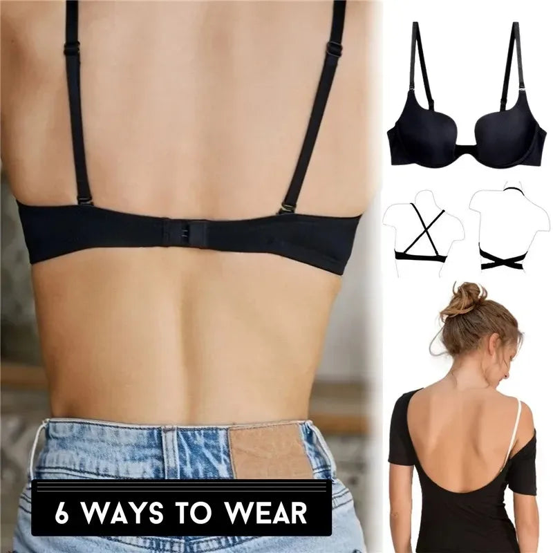 NEW Arrivals 5 Colors Sexy Push Up Bra Backless Bras Women Sport Yoga Low Cut Open Back Dresses Wedding Underwear Invisible Seamless Deep U Shape Lingerie
