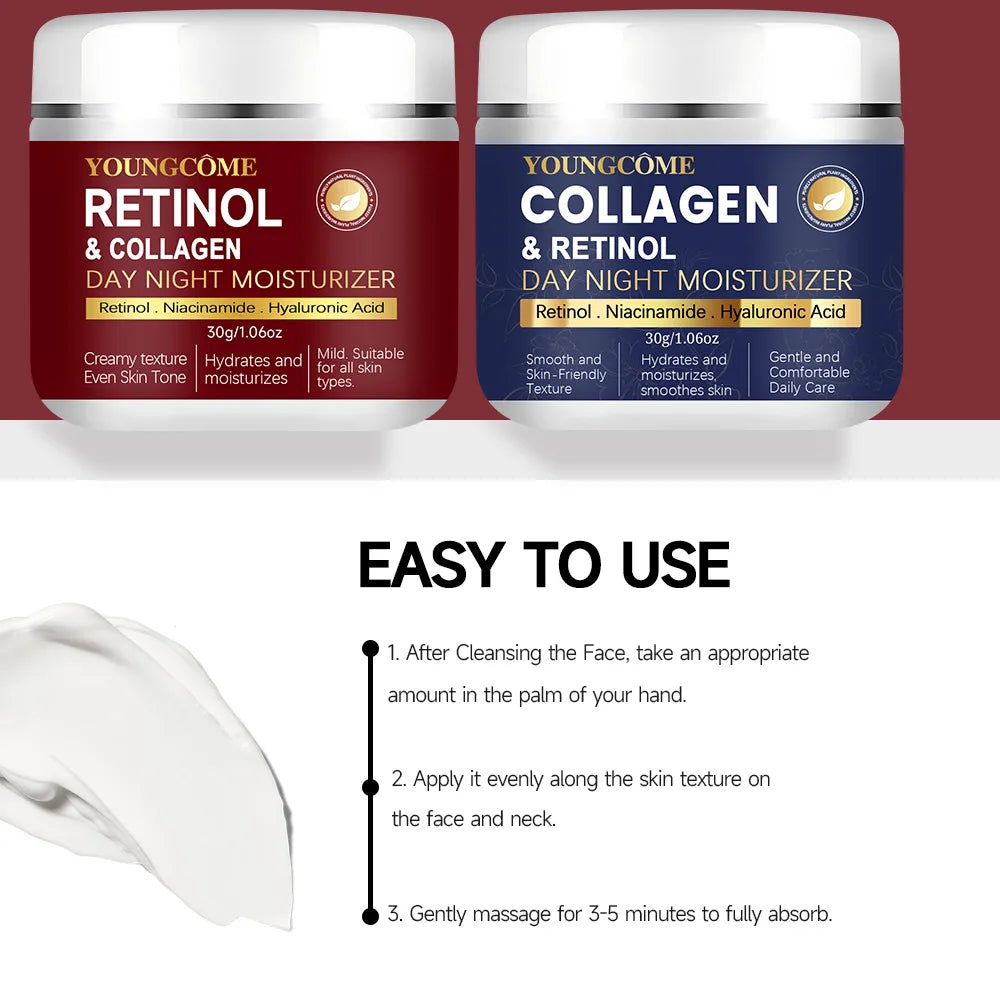 2 PCS Set Retinol Face Skin Care Retinol Collagen Cream Anti-Aging Wrinkle Deep Hydration Moisturizing Skin Health Whitening Exfoliation  Women Skin Care Supplies Korean Beauty Salon Products