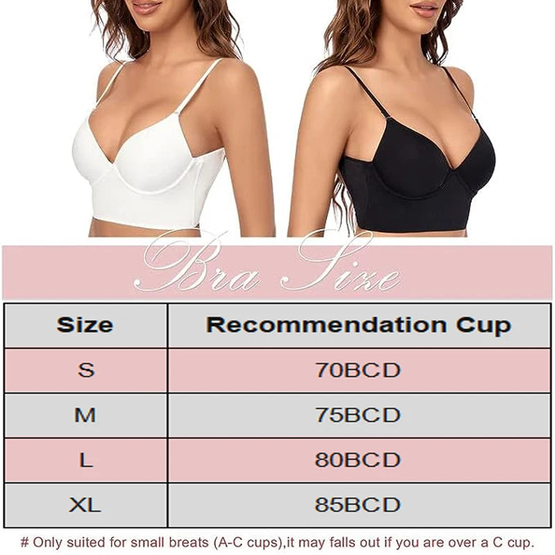 Sexy Women Lingerie Backless Bras Underwear Deep V Low Cut Push Up Bra Intimates Female Breathable Bralette Low Back Invisible