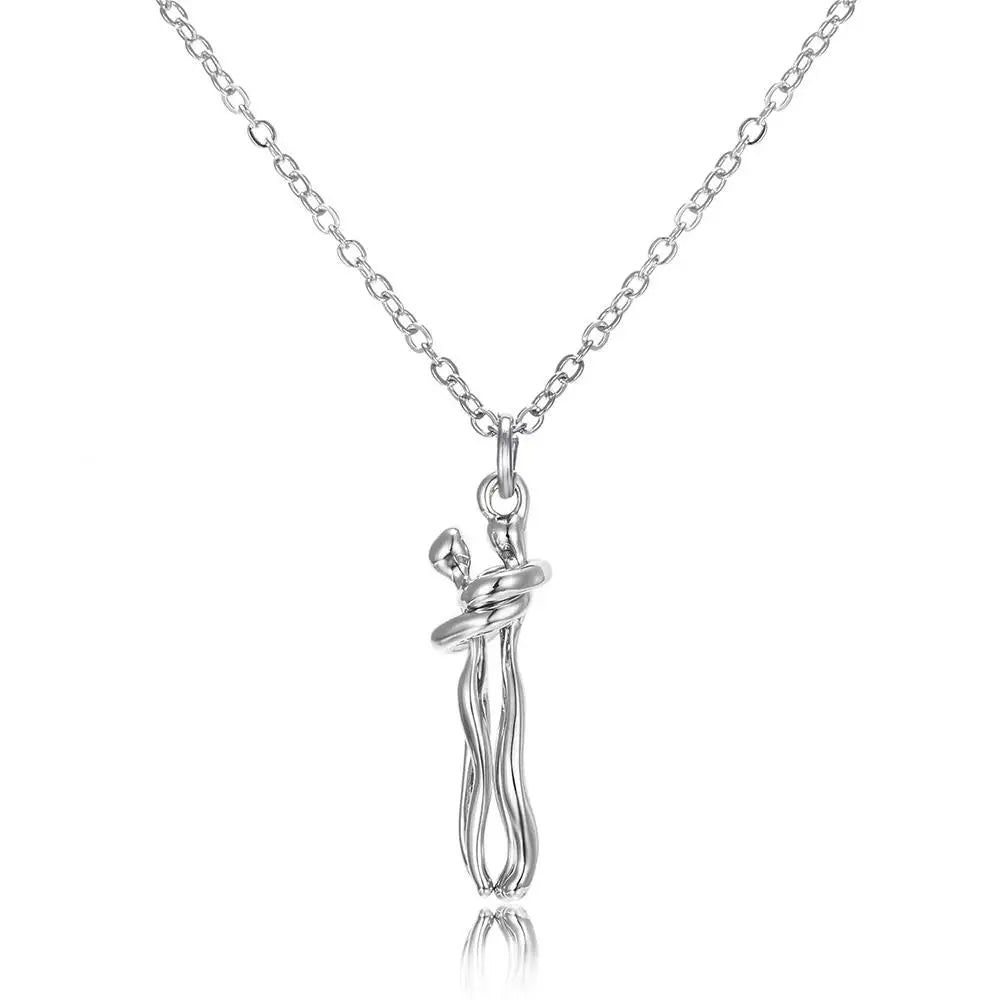 Hug Couples Pendant Necklace 50cm Chain for Him and Her, The Tale of Two Lovers Jewelry, Affectionate Hug Necklaces Couple for Women Men