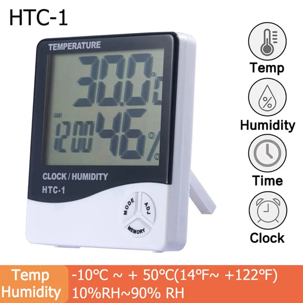 LCD Digital Temperature Humidity Meter HTC-2/HTC-1 Home Indoor Outdoor Garden Hygrometer Thermometer Weather Station with Clock Household Home Supplies