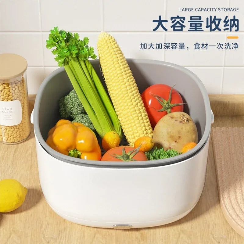 Ultrasonic Vegetable Washing Disinfection Sterilizing Machine Household Food Remove Pesticide Residues Washer Kitchen Fruit Dirt Cleaning Purifier Basket Korean Household Appliances