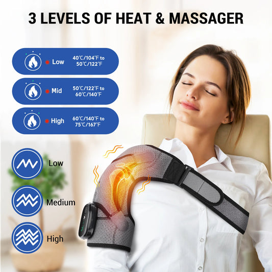 NEW Arrivals Black/Gray Color Electric Heating Shoulder- Knee Massage Brace Belt Thermal Vibrator Shoulder Temperature Massage Support Pad Sports Pain Relief Instrument Health Care Supplies