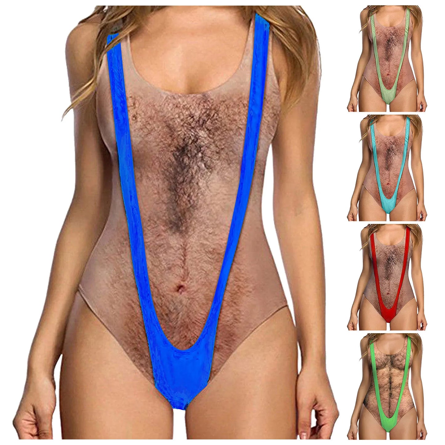 Sexy Funny Desing Swimsuit Women Fun 3d Fake Breast Hairy Print Bathing Suit Bodysuit Summer Beach Brazilian Swimwear Biquini