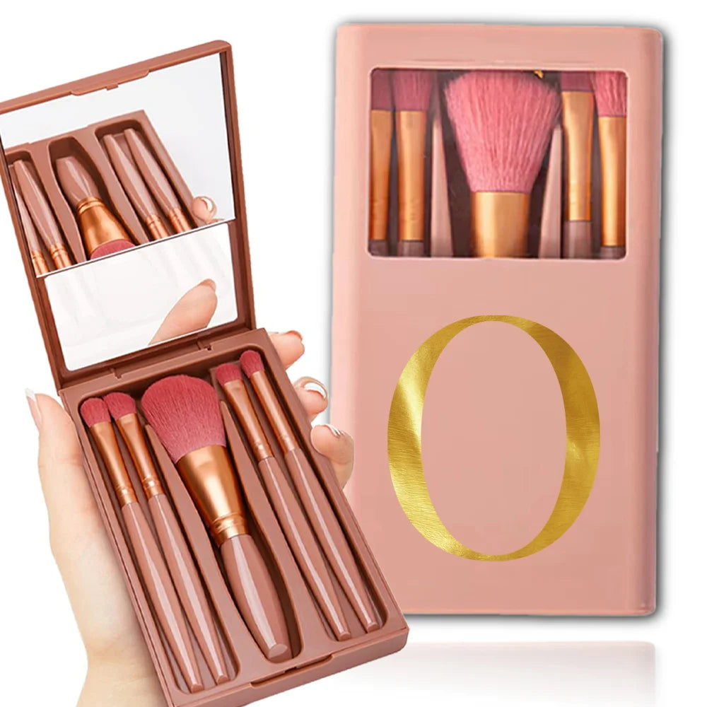 NEW Arrivals 5 PCS Set  Cosmetic Brushes Travel Kit With Mirror Organizer Case Make-Up Powder Smudge Brush Set Full Series Storage Box Letter Pattern Women Cosmetic Accessories