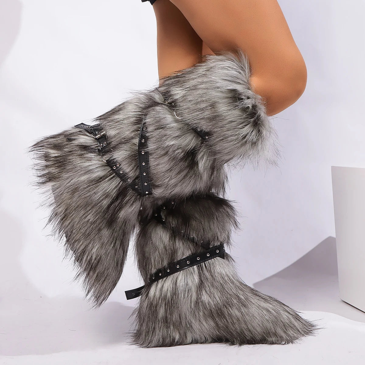 NEW Arrivals 7 Colors Winter Snow Boots Women Fox Fur Snow Boots Warm Platform Long Boots Cute Plush Over Knee High Boots Y2K Girls Outdoor Furry Shoes