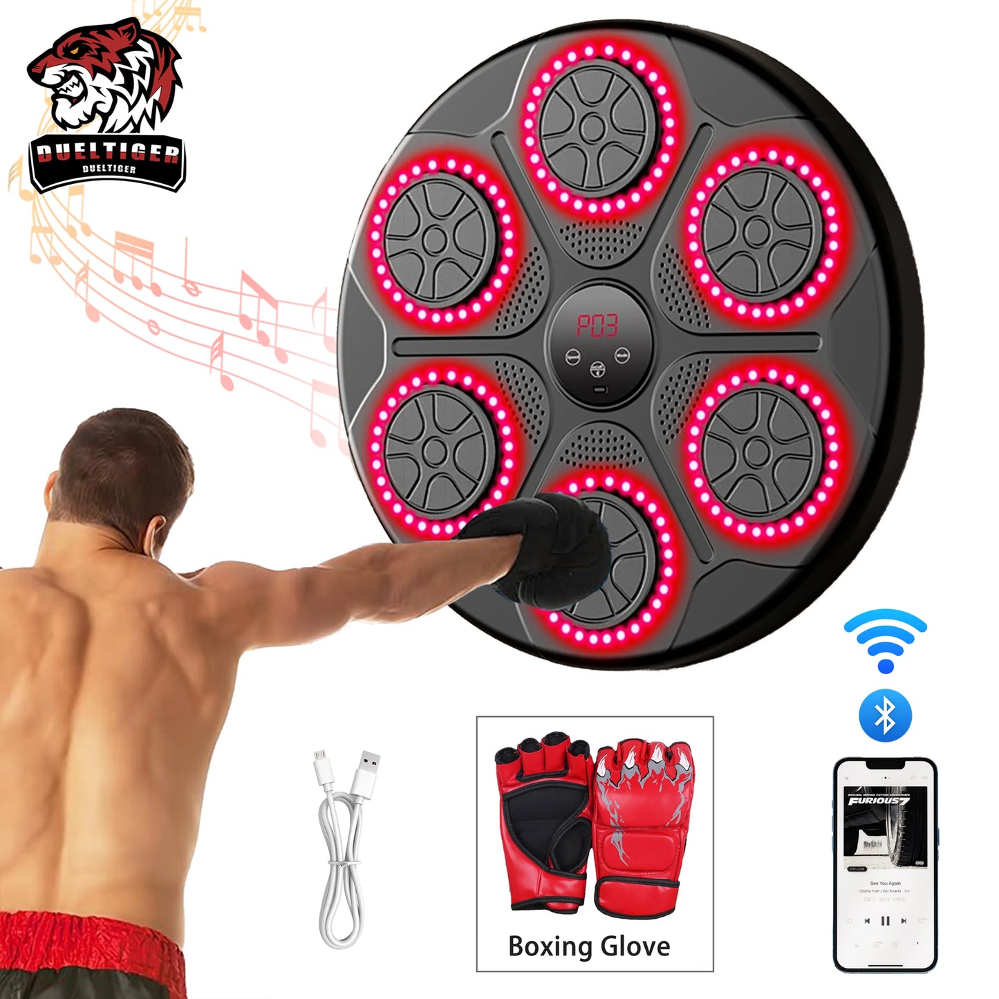 New Arrivals Music Boxing Machine Smart Bluetooth Wall Mounted Music Boxing Trainer Gym Home Electronic Boxing Target Punching Equipment Sports Supplies
