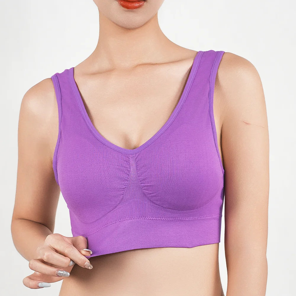 S (45-55kg) - 5XL(115-123kg) UK Plus Size Women's Push Up Yoga Pilates Bras Running Gym Seamless Breathable Vest Top Removable Padded  Anti-Sagging Upper High Elasticity Sport Brassiere