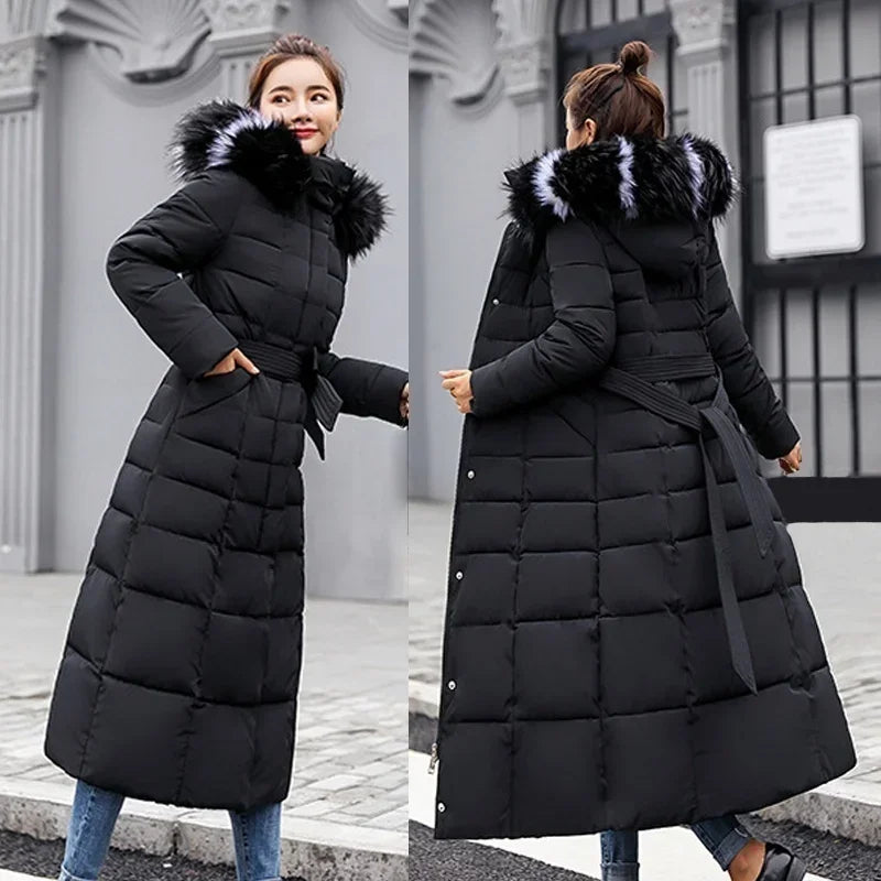 Low Price Sales Are Limited NEW Arrivals 5 Colors M-3XL Winter Warm Jacket Women's Bow Belt Real Fox Fur Collar Windbreaker Long Coat  Thick Snow Roads Overcoat