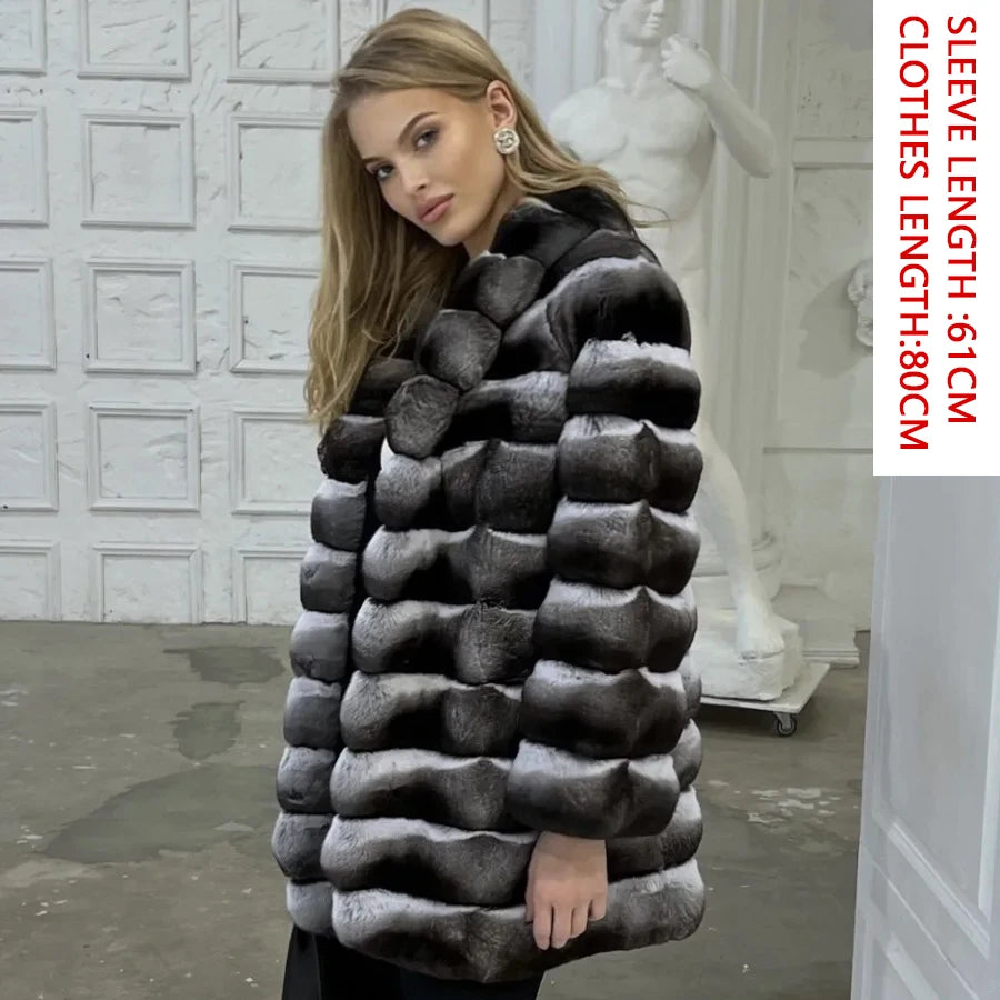 NEW Arrivals UK S-4XL Size 3 Colors Women Luxury Chinchilla Natural Rex Rabbit Fur Coat With Fur Collar Warm Winter Jacket Women Warm Chinchilla Fur Jacket Real Fur Coat