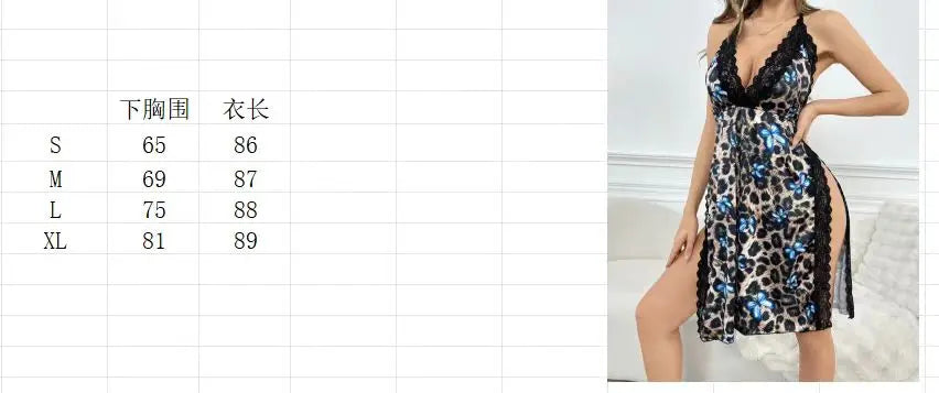 NEW Sexy Women's Nightgown Deep V Lace Halter Neck Nightgown Small Large Size Slit Home Pajamas Ladies Sexy Nightdress