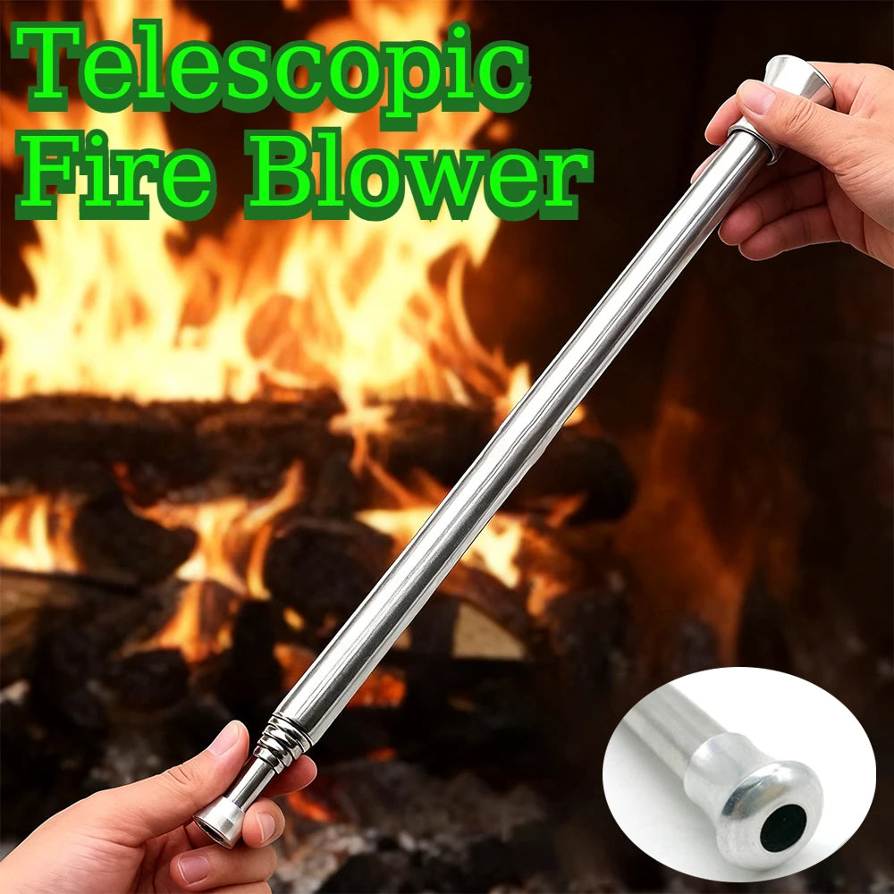 5 PCS Set Outdoor Camping Climbing Stainless Steel Telescopic Fire Blower Professional Camping Ignition Tool Portable Windproof Blow Pipe Outdoor Camping Gear