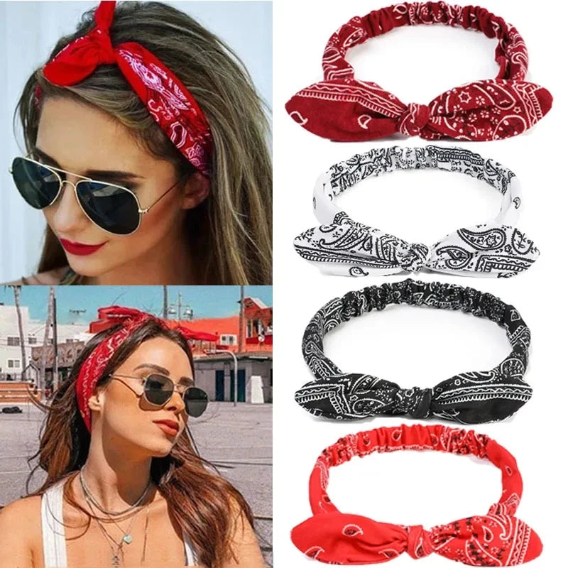 Vintage Cross Knot Elastic Hairbands Turban Bandanas Girls Hair Hands Hair Accessories Boho Women Soft Paisley Print Headbands