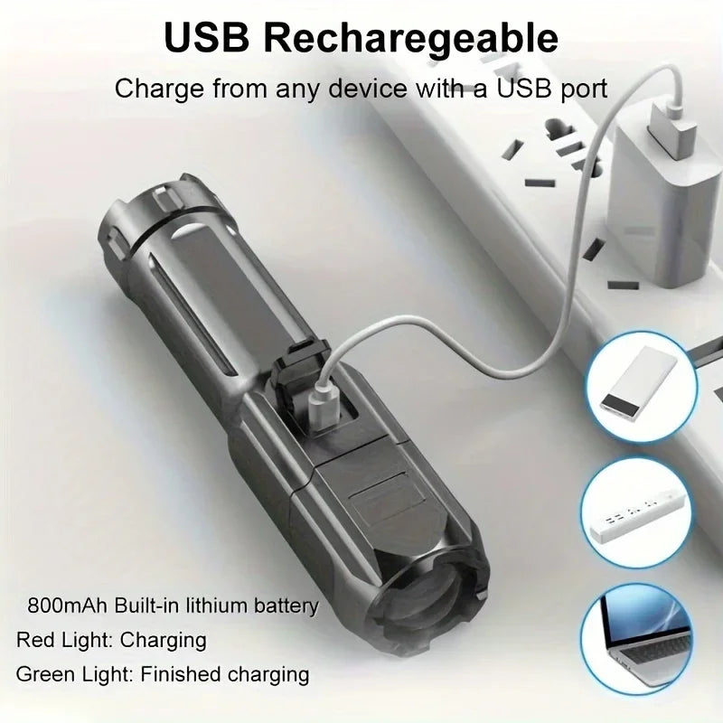 Powerful LED Flashlight Rechargeable USB Waterproof Zoom Outdoor Travel Camping Hiking Fishing Hunting 100,00 Lumen Tactical Flashlight LED Torch