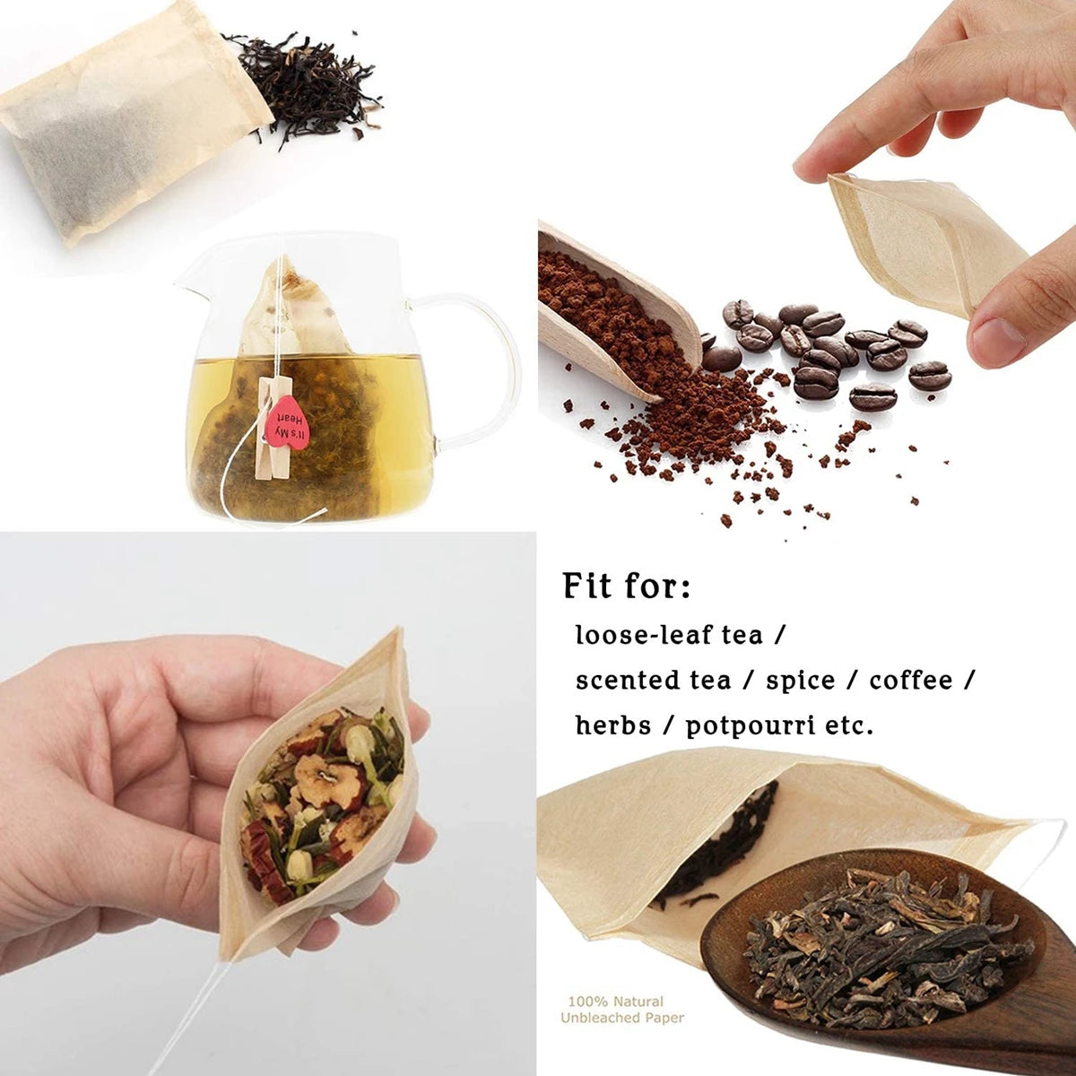 500 PCS Set Pack Tea Bags for Loose Leaf Tea Disposable Tea Bags Empty Tea Bags with Drawstring Natural Wood Pulp Tea Filter Infuser