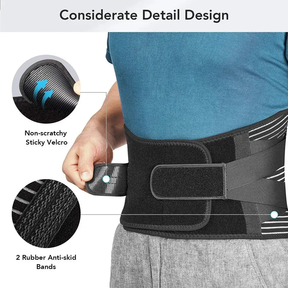 Lower Back Brace with 6 Stays Anti-skid Orthopedic Lumbar Support Breathable Waist Support Belt for Gym Pain Relief