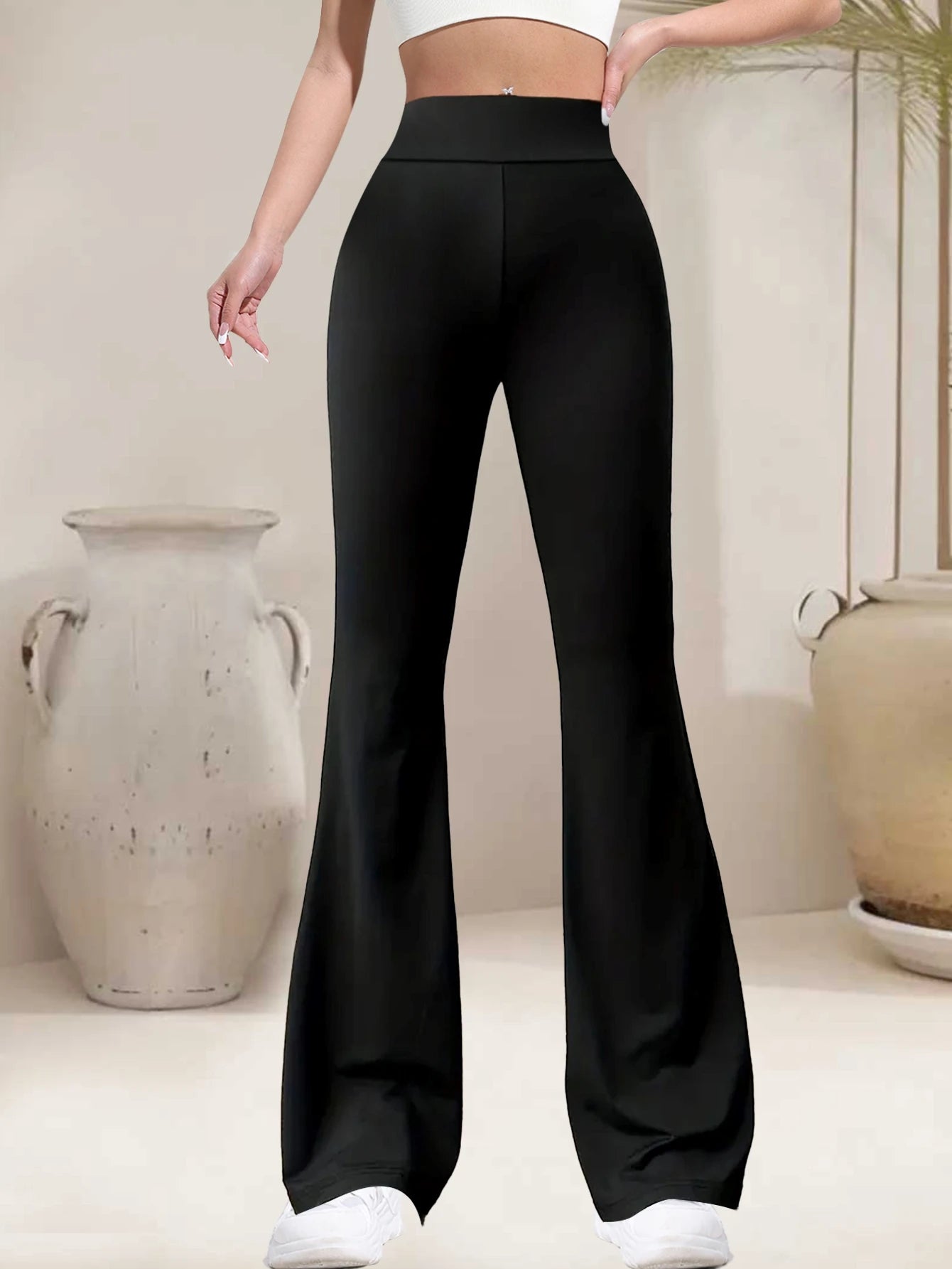 S-XL Size Women's High Waisted Black Bell Bottom Pants - High Elasticity, Lightweight, Breathable Yoga and Dance Pants, Outdoor Running Hiking Female Sports Apparel Supplies