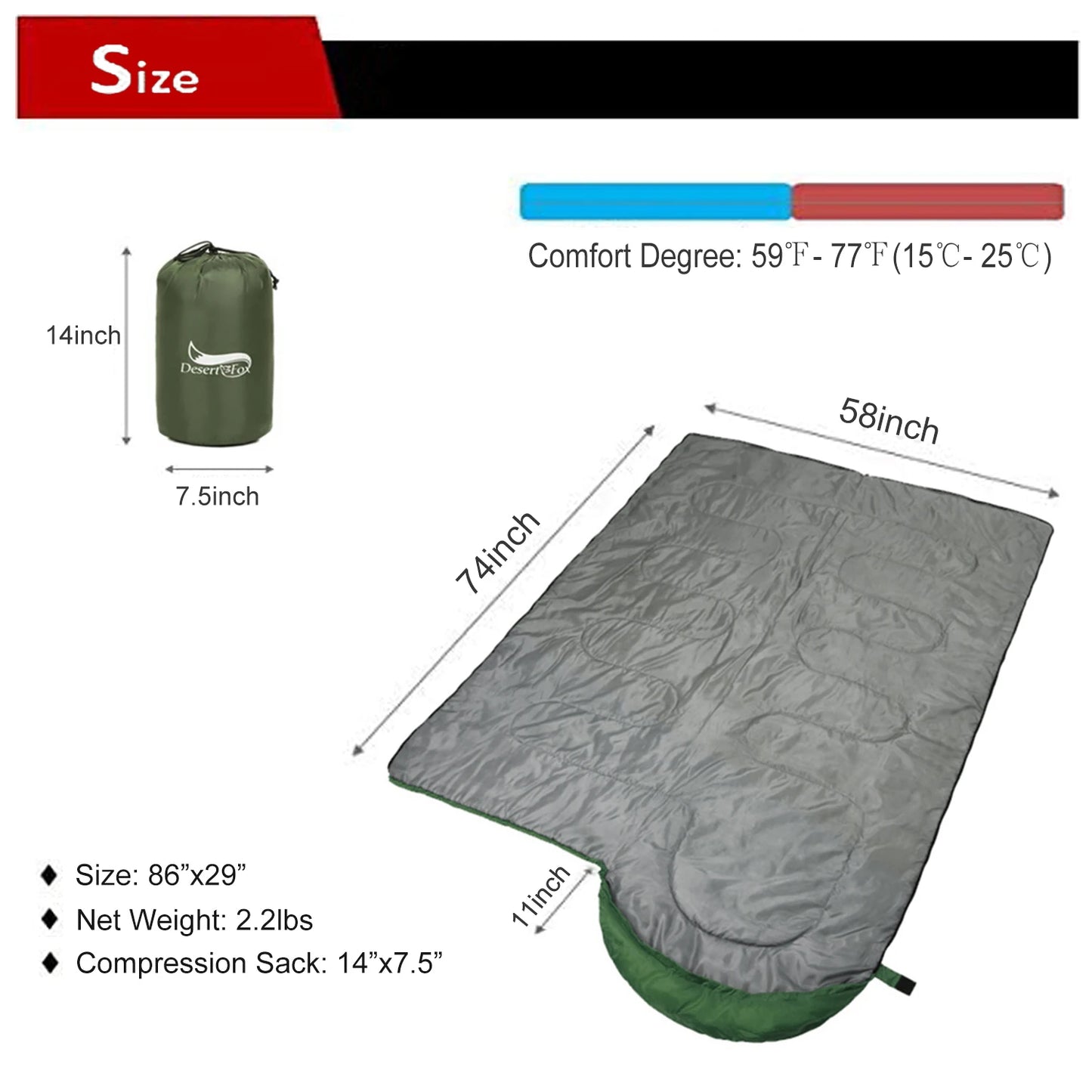 Compact Sleeping Bag Ultralight Envelope 3 Season Sleeping Bags with Compression Sack for Camping Hiking Travelling