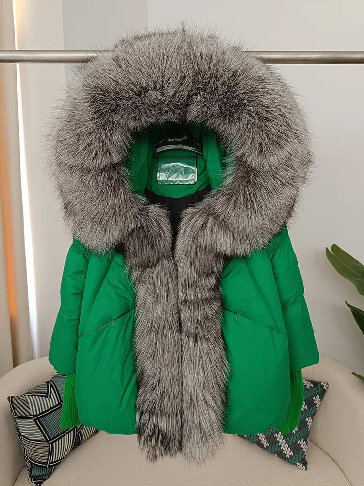 Winter Warm Snow Clothes Supplies Jacket Women Real Fox Fur Collar Hooded Natural Thick Warm Loose Oversize Duck Down Coat Streetwear Outerwear Female Girls Luxury Winter Fashion Clothing Products