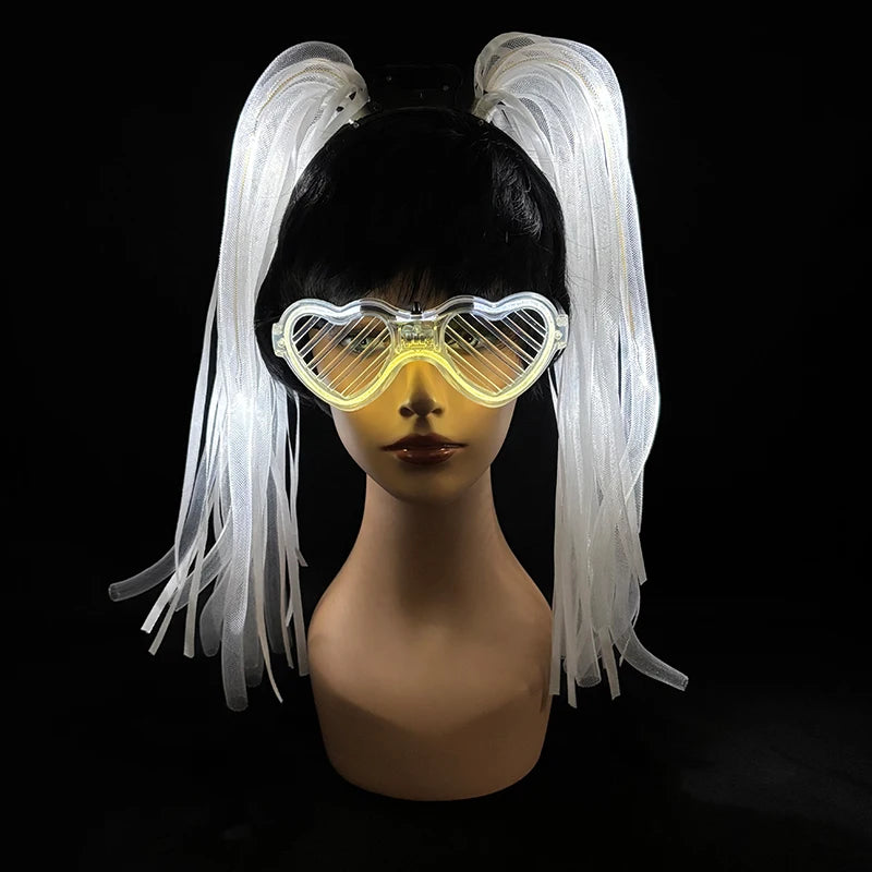 2 PCS Set Headbands + Glasses Rave Party  Luminous Flashing Noodles Headband Light Up Braid Headband Girl Women Bar Club Night Show Headwear Supplies