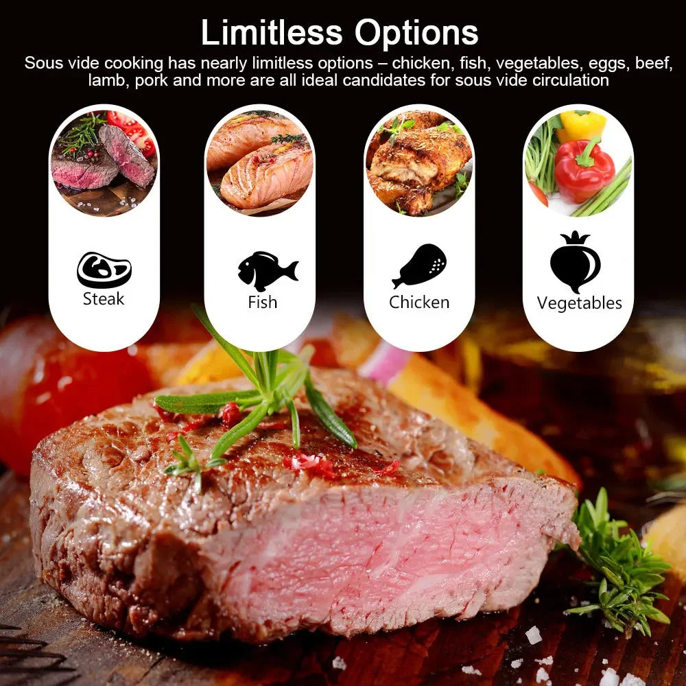 NEW 1100W Vacuum Sous Vide Cooker LCD Touch Screen Digital Display Immersion Circulator Accurate Cooking Waterproof Smart Slow Cooker App Control Connected Cooking