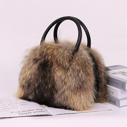 New Women's Clothing Designer Brand Luxury Real Fox Hair Large Capacity High-End Evening Party Business Dinner Handbag Charm Women's Fur Bag Purse Girls Ladies Luxury Fashion Apparel Accessories Clothing Supplies