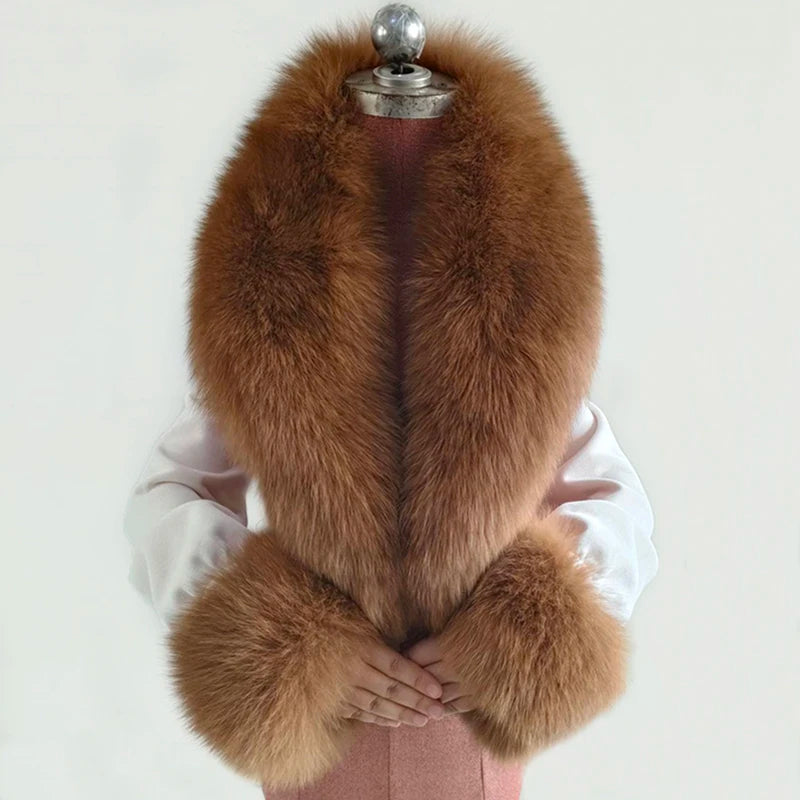 NEW Arrivals 6 Colors Set Women Winter 100% Natural Fox Fur Scarf Jacket Fur Collar Authentic Neck Scarves And Cuff Set Luxury Fox Fur Warm Neck Warmers Ladies Luxury Fashion Apparel Accessories